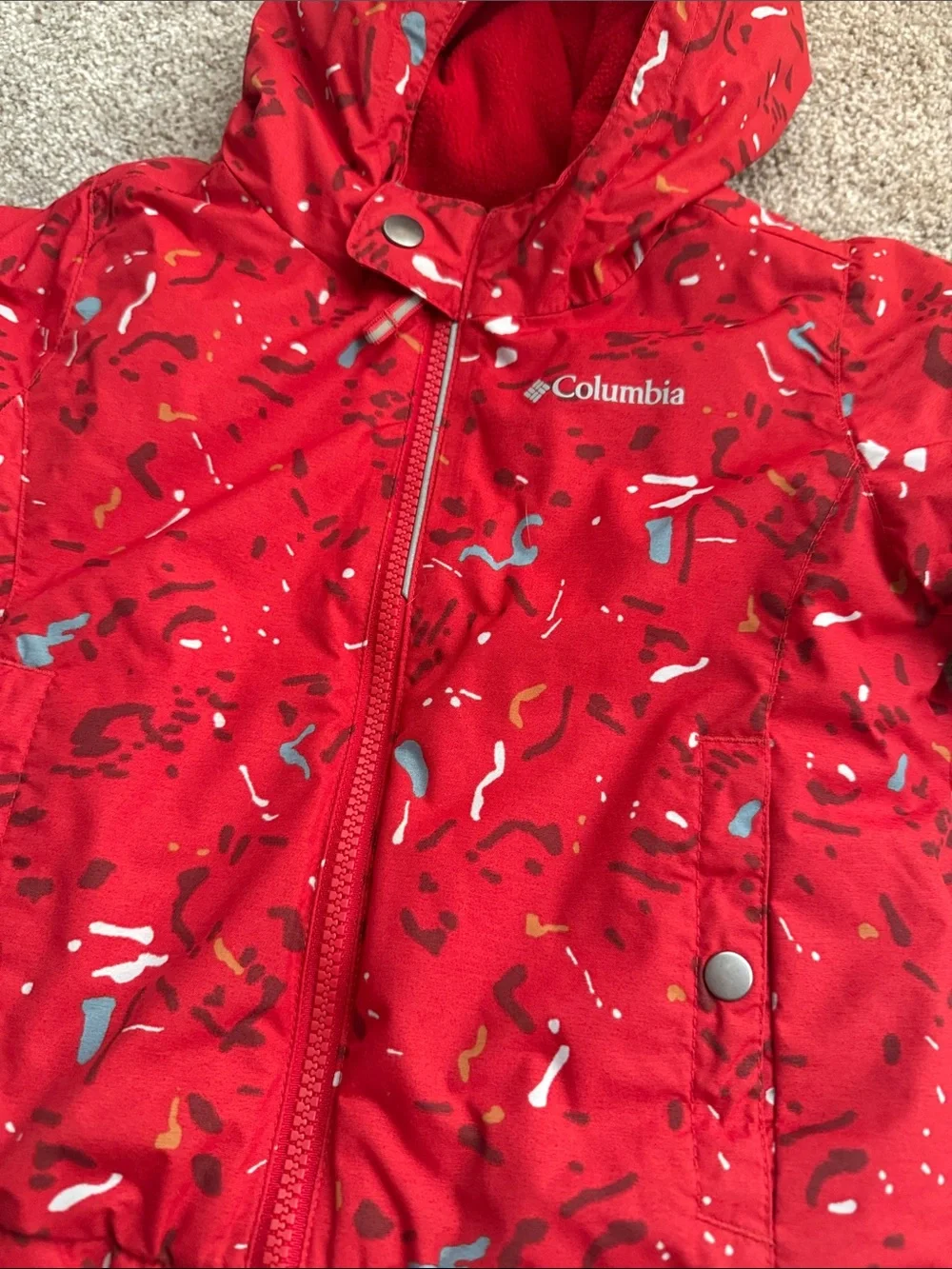 Columbia Red Hooded Insulated Jacket with Fun Print